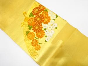 アンティーク　光悦垣に菊模様　刺繍　袋帯（材料）